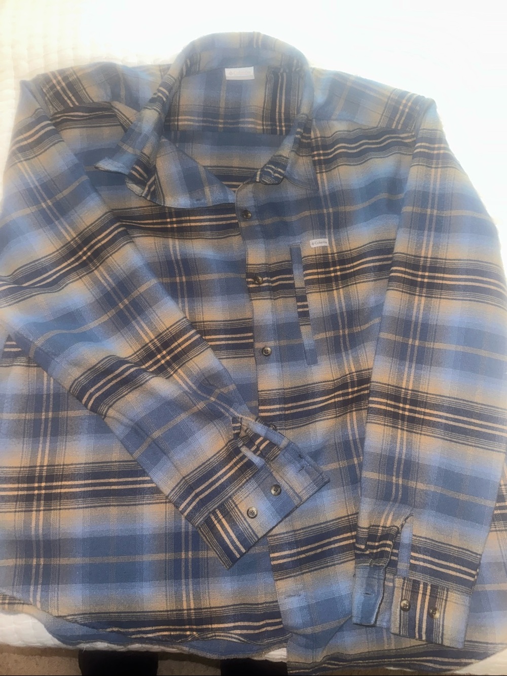 Columbia Blue and Black Plaid Button-Down Shirt